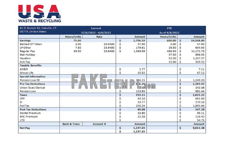 USA Waste & Recycling fake recycling company Word and PDF template